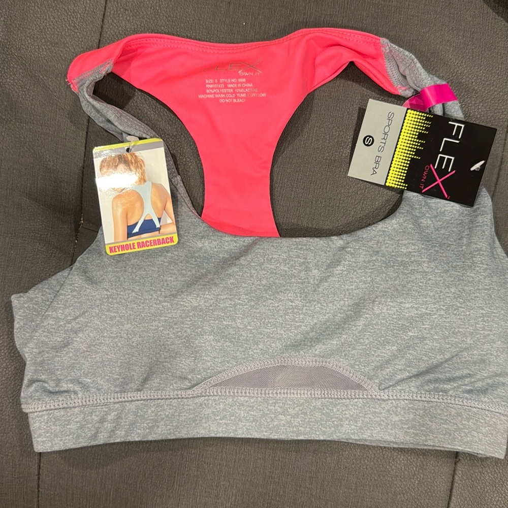 Flex Women's Gray and Pink Sports Bra new